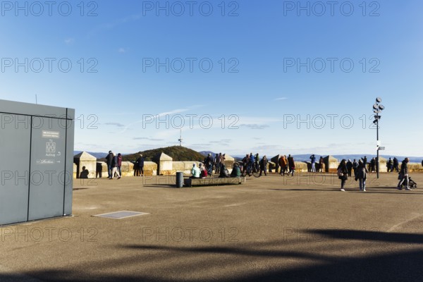 Visitors on viewing platform, sunny autumn weather, Porta Westfalica, Ostwestfalen-Lippe, East