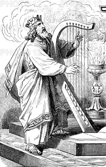 Song of thanks after King David victory and return, The Psalter, psalm 21, playing the harp, oil