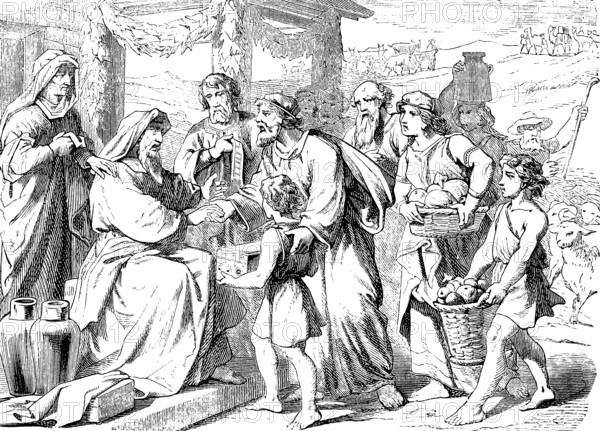 Job's renewed prosperity, everyone gave him a nice penny and a golden headband, The Book of Job,