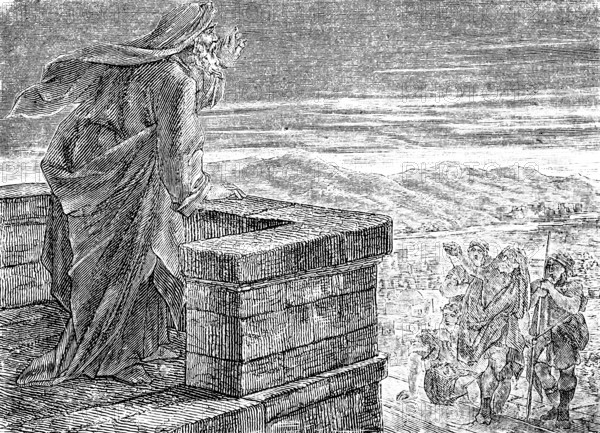 Warden, is the night over soon? The Prophet Isaiah, chapter 21, mountain landscape, morning,