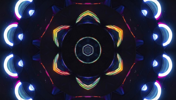 Abstract background of slightly unfocused multicolored glass lenses spinning and rotating,