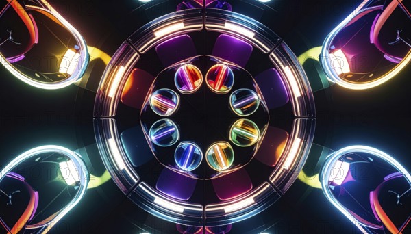 Abstract background of slightly unfocused multicolored glass lenses spinning and rotating,