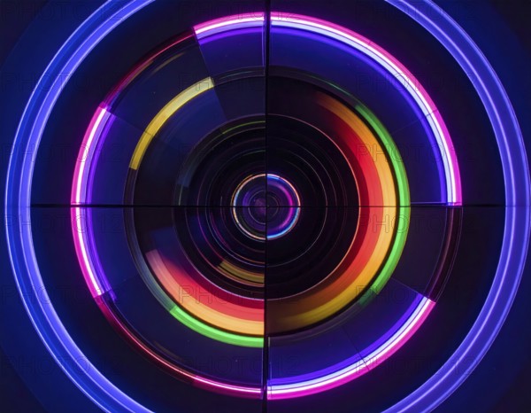 Abstract background of slightly unfocused multicolored glass lenses spinning and rotating,