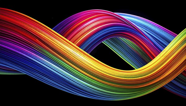 Abstract digital art featuring vibrant, intersecting neon lines creating a geometric pattern,