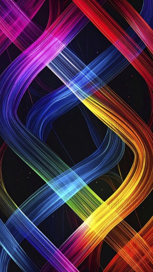 Abstract digital art featuring vibrant, intersecting neon lines creating a geometric pattern,