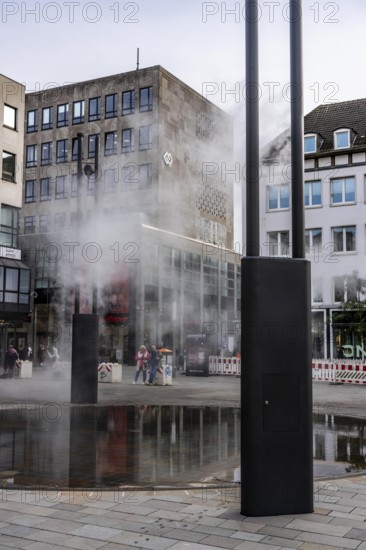 Digital water feature, Blue Cloud water installation on Husemanplatz in downtown Bochum, water mist
