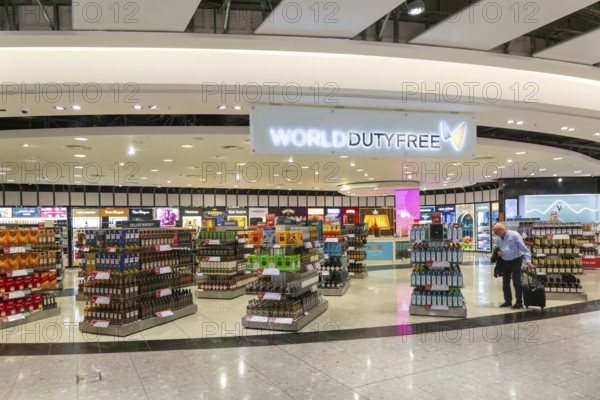 Duty Free shopping area in departures lounge area, Terminal 5, London Heathrow airport, London,