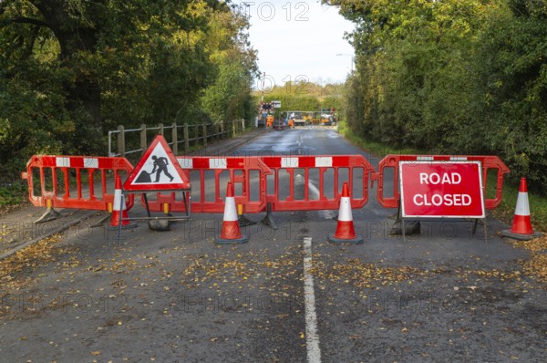 Road and rail level crossing closed, Network Rail railway line upgrade maintenance, Melton,