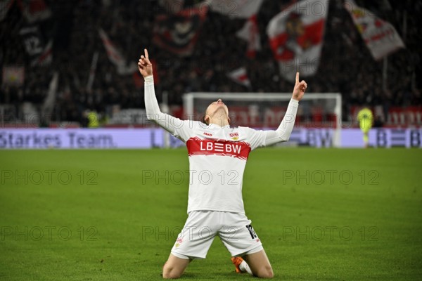 Goal cheers Chris Führich VfB Stuttgart (10) MHPArena, MHP Arena Stuttgart, Baden-Württemberg,