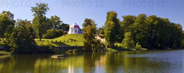 Baroque terrace garden on Lake Huwenow in Meseberg Castle, guest house and conference venue of the