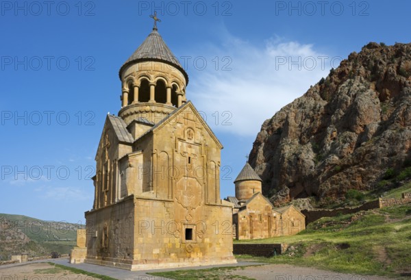 Stone church with dome in impressive mountain landscape, Noravank monastery, Surb Astvatsatsin