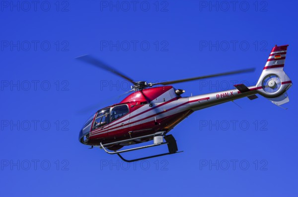 A Eurocopter EC 120B Colibri helicopter, D-HALX registration, during a flight demonstration as part