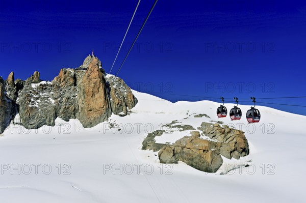 View from the Télécabine Panorama Railway to the Aiguille du Midi mountain station,