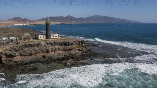 Aerial view of Faro Punta de Jandia lighthouse at the southern tip of Jandia peninsula, in the