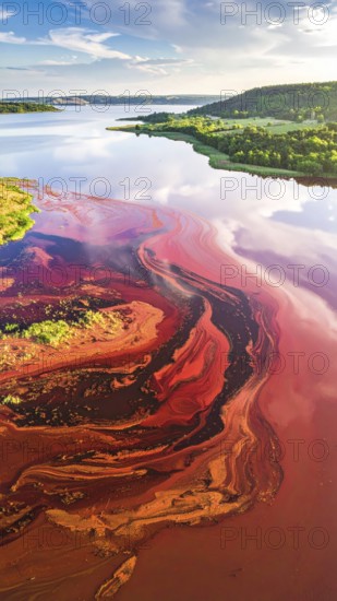 Red algae plant on the lake. abstract ecology nature concept, wild landscape with vibrant red