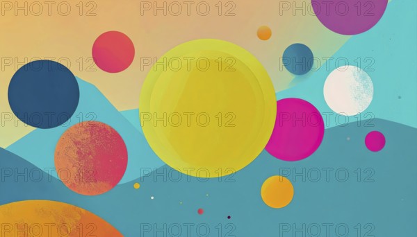 Vector art illustration, spheres, rectangles, triangles and geometric pattern, vector wallpaper