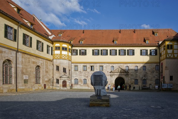 Courtyard with monumental portrait of Roman Emperor Augustus, Hohentübingen Castle, Tübingen,