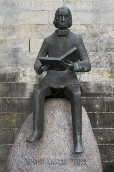 Johann Kaspar Zeuss, statue, memorial, old town, Kronach, Upper Franconia, Franconia, Bavaria,