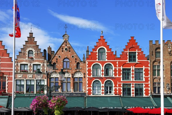 Historic houses on the market square in the old town of Bruges, Grote Markt, former guild houses,