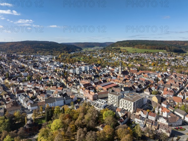 Aerial view of the city of Tuttlingen, residential buildings, residential areas, real estate