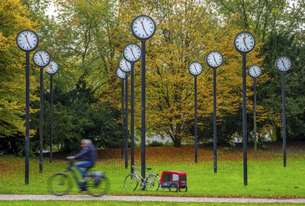 The art installation Zeitfeld in Volksgarten Park in Düsseldorf-Oberbilk, a total of 24 station