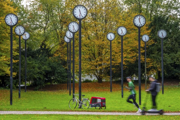The art installation Zeitfeld in Volksgarten Park in Düsseldorf-Oberbilk, a total of 24 station