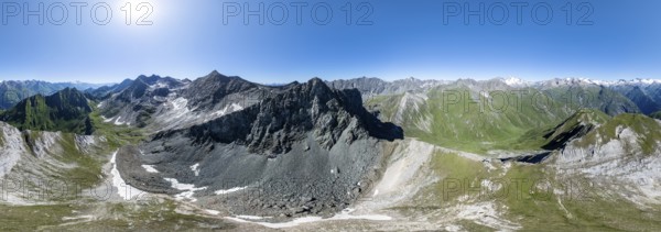 360° alpine panorama, aerial view with summit of Grossvenediger, Venediger Group and Lasörling