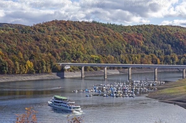 Marina, excursion ship, Talbrücke, Sondern, Olpe, Biggesee, Sauerland, North Rhine-Westphalia,