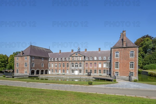 16th century Classicist Château de Franc-Waret in Louis XV style, moated castle in the village