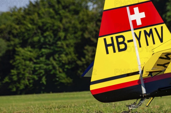A Votec 351 sport aircraft from Swiss MSW Aviation AG with registration HB-YMV during a flight
