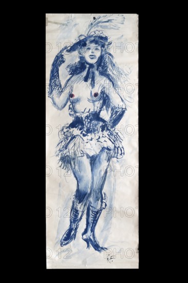 Original caricature, Berlin milieui from the 1940s, by artist Rudolf Führmann, 1909 to 1976,