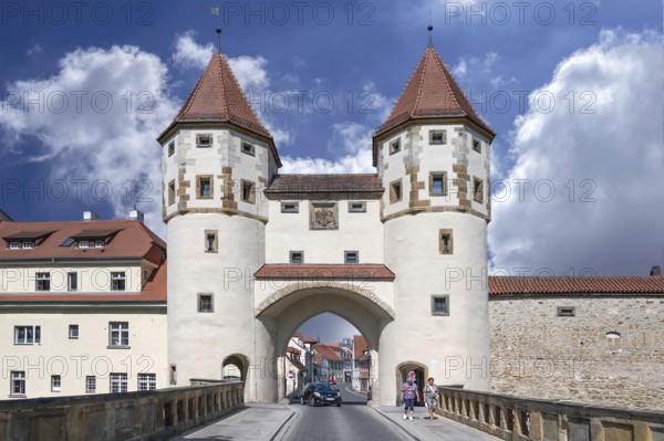 Historic city wall with the Nabburg Gate, rebuilt in Renaissance style, Amberg, Upper Palatinate,