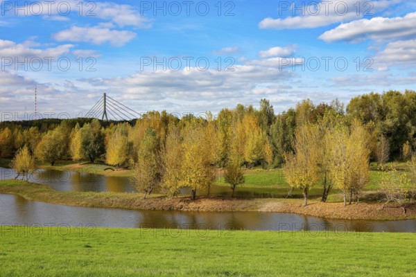 Wesel, Lower Rhine, North Rhine-Westphalia, Germany - autumn on the Lippe, trees with colorful