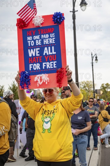 Detroit, Michigan USA - 18 October 2025 - A large crowd gathered for a 'No Kings' rally, protesting