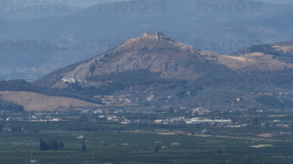 View of a fortress located on a hill, view of the plain, archaeological site, UNESCO World Heritage