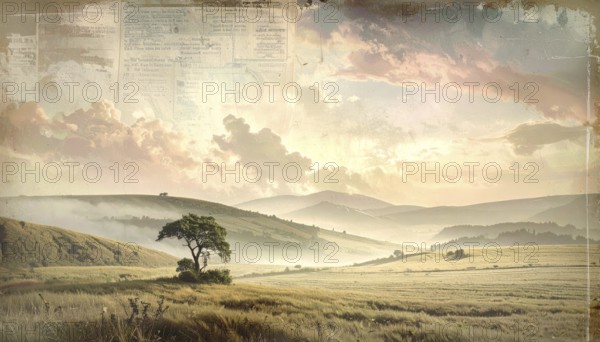 Grunge old public newspaper, texture background wallpaper illustration, vintage tattered yellow
