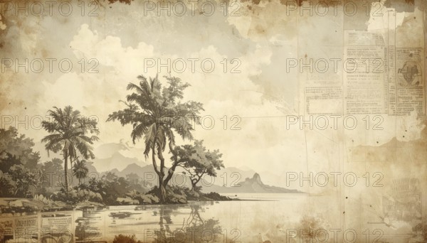 Grunge old public newspaper, texture background wallpaper illustration, vintage tattered yellow