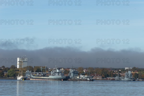 Kiel naval port, district of Wik, sailing school ship Gorch Fock in their home port, fuel