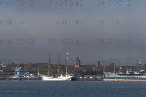 Kiel naval port, district of Wik, sailing school ship Gorch Fock in their home port, fuel