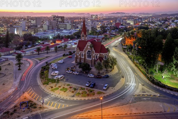 View of the Evangelical Lutheran Christ Church from 1910, blue hour, Windhoek, Khomas region,
