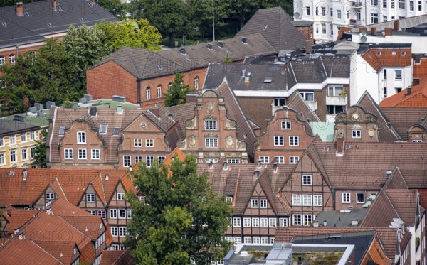 View over the city, historic brick building in Peterstraße, Komponistenviertel, Neustadt, Hamburg,