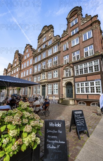 Restaurant and historic brick building in Peterstraße, Komponistenviertel, Neustadt, Hamburg,