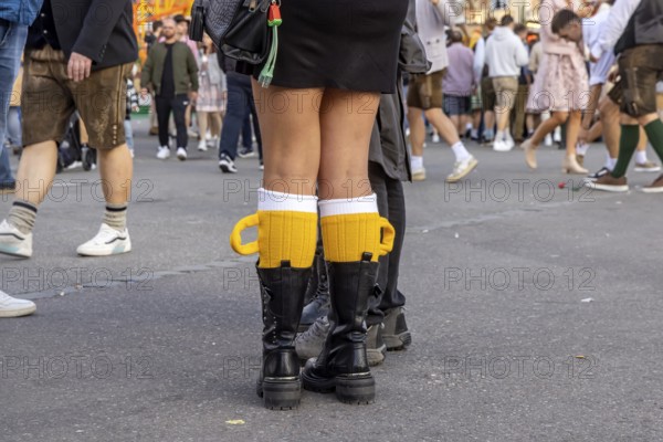 Socks in the shape of a pint of beer. Strange clothing at the Cannstatter Volksfest on the Wasen.