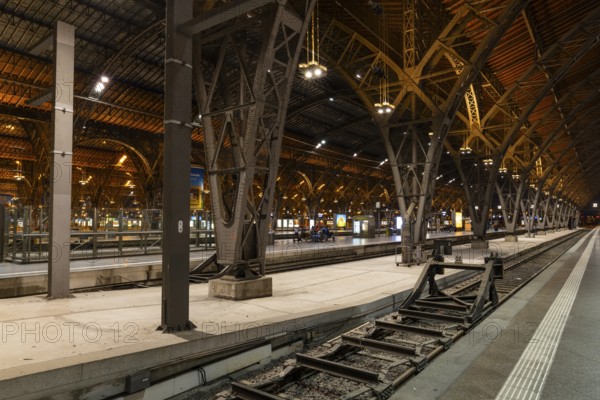 Riveted iron framework in the railway hall, railway, railway tracks, building, main station,