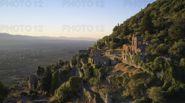Church of Agia Sophia from the 14th century AD, Medieval ruins on a hill in the light of the