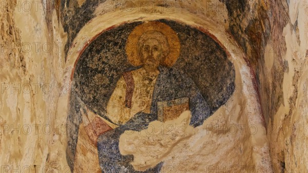 Church of Agia Sophia from the 14th century AD, fresco of Jesus as the giver of life, Mystras,