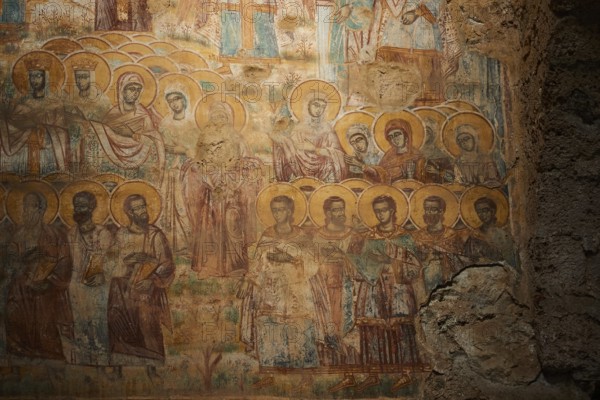 Post-Byzantine church of Agios Nikolaos from the 17th century AD, detail of a fresco with gilded