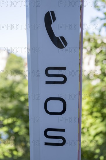 Emergency call pillar, SOS, DLRG, detail, Mülheim an der Ruhr, Rurgebiet, North Rhine-Westphalia,