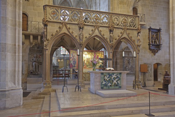 Rood screen of the late Gothic collegiate church of St George, interior view, Tübingen, Neckar