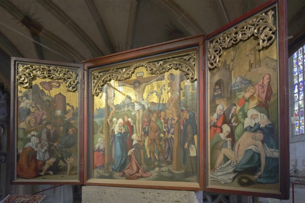 Late Gothic winged altar by painter Hans Schäufelin 1520, Carrying the cross, Passion, Crucifixion